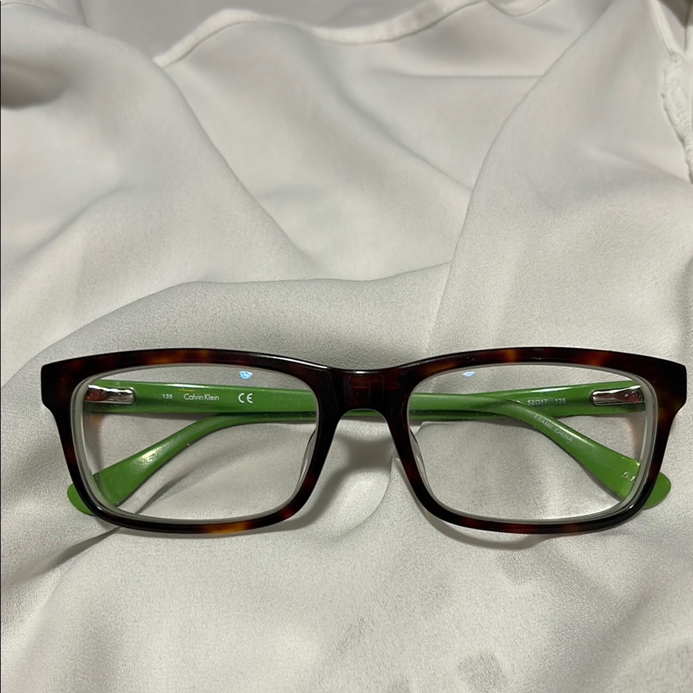 Calvin Klein Tortoise Shell Glasses with Green Accents